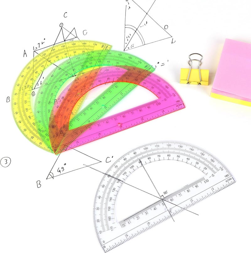 Unjoo Plastic Protractor Math Protractors 180 Degrees for Geometry Classroom Student School Office Supplies, 6 Inch, Pack of 2 (Pink) - Image 4